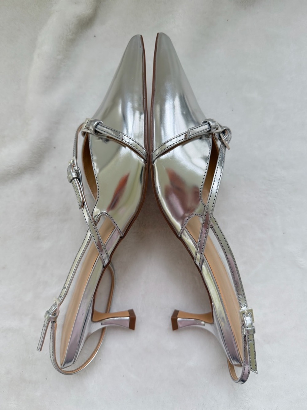 Ann Taylor Strappy Pointy Toe Leather Silver Metallic Kitten Heel Pump Sz 10 NEW - Picture 8 of 11
